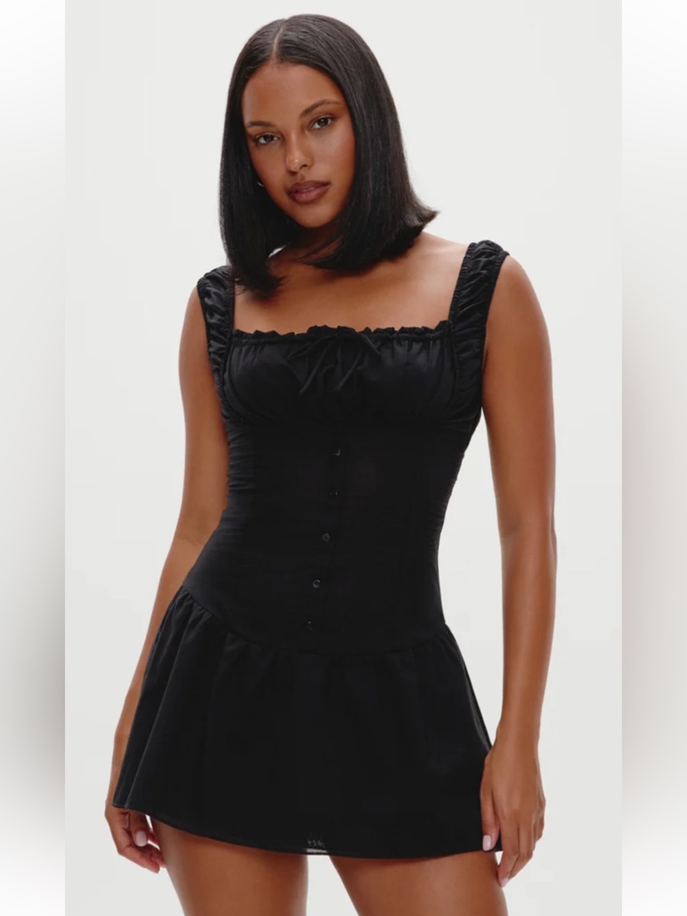 Frankies Bikinis Christa Black Cotton Gauze Mini Dress Size L
